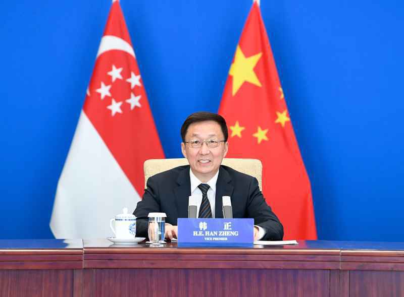  韩正同新加坡副总理王瑞杰举行视频会见并共同主持中新双边合作机制会议