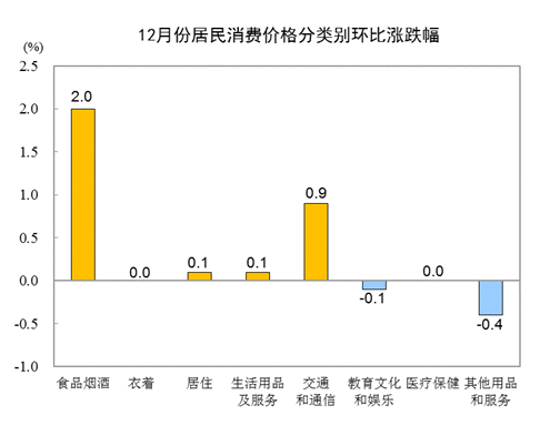 2020年12月份中国居民消费价格同比上涨0.2%